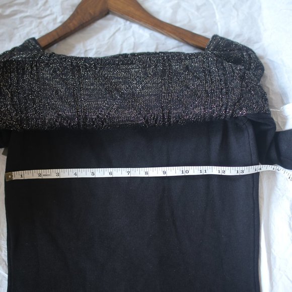 NWT Cuff Knit Black Off the Shoulders midi Dress with Lurex. - Picture 12 of 14